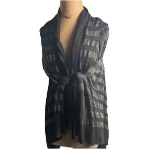 Black Cardigan Metallic Striped Long‎ Sleeve Hi Low Med Party Holiday Lightwt
